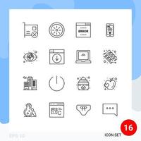 16 User Interface Outline Pack of modern Signs and Symbols of eye pointer error location search Editable Vector Design Elements