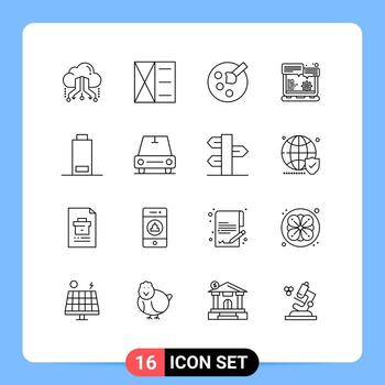 Modern Set of 16 Outlines and symbols such as multimedia option wallet gear browser Editable Vector Design Elements