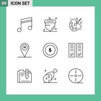 Group of 9 Modern Outlines Set for coin travel season beach house painting Editable Vector Design Elements