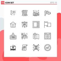 Set of 16 Modern UI Icons Symbols Signs for building map favorite canada house Editable Vector Design Elements