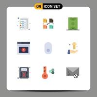 Group of 9 Flat Colors Signs and Symbols for website page privacy internet game Editable Vector Design Elements