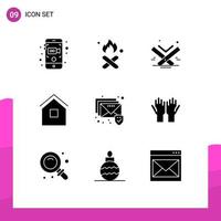 Modern Set of 9 Solid Glyphs and symbols such as hut home smoke building islam Editable Vector Design Elements