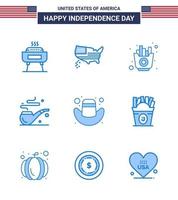 Happy Independence Day 9 Blues Icon Pack for Web and Print hat american fast st pipe Editable USA Day Vector Design Elements
