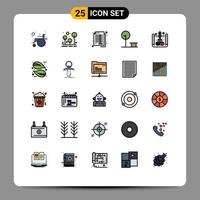 paquete de 25 modernos signos y símbolos de colores planos de línea rellena para medios de impresión web, como elementos de diseño de vectores editables de balance de contabilidad de supervivencia de la ciudad del parque