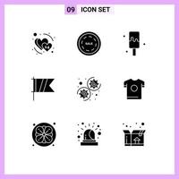 Solid Glyph Pack of 9 Universal Symbols of settings gear cream flag sign Editable Vector Design Elements