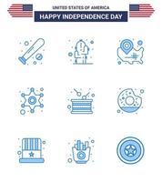 Set of 9 Modern Blues pack on USA Independence Day police sign police desert men wisconsin Editable USA Day Vector Design Elements