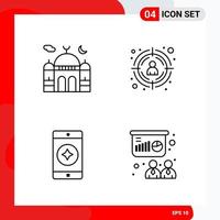 Creative Set of 4 Universal Outline Icons isolated on White Background vector