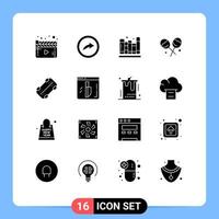 Universal Icon Symbols Group of 16 Modern Solid Glyphs of evidence skateboard books skate confectionery Editable Vector Design Elements