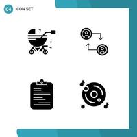 Pictogram Set of 4 Simple Solid Glyphs of baby carriage paper pram swap document Editable Vector Design Elements