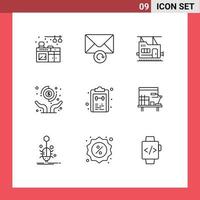 Pictogram Set of 9 Simple Outlines of task mark transport list transfer Editable Vector Design Elements