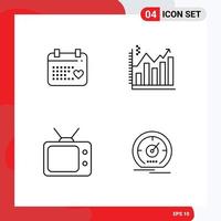 Set of 4 Modern UI Icons Symbols Signs for calender television wedding business watch Editable Vector Design Elements