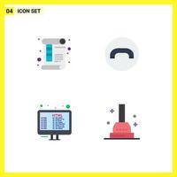 Set of 4 Modern UI Icons Symbols Signs for document coding print handset programming Editable Vector Design Elements