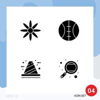 4 Universal Solid Glyph Signs Symbols of flower development baseball build learning Editable Vector Design Elements