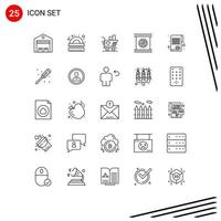 Modern Set of 25 Lines Pictograph of photographic objective optical lens ruler camera lenses weding Editable Vector Design Elements