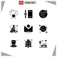 9 Icons Solid Style Grid Based Creative Glyph Symbols for Website Design Simple Solid Icon Signs Isolated on White Background 9 Icon Set vector