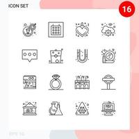 Modern Set of 16 Outlines and symbols such as alcohol comment heart bubble wifi Editable Vector Design Elements