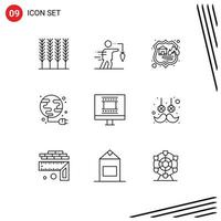 Set of 9 Commercial Outlines pack for photo frame globe firewall power energy Editable Vector Design Elements