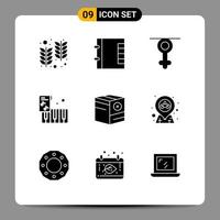 9 Universal Solid Glyph Signs Symbols of no commerce gender box instrument Editable Vector Design Elements
