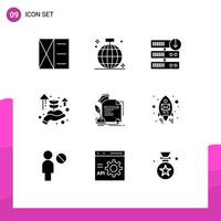 Modern Set of 9 Solid Glyphs and symbols such as degree hand party growth server download Editable Vector Design Elements