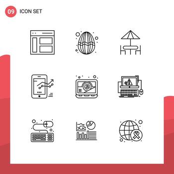 Mobile Interface Outline Set of 9 Pictograms of stat mobile decoration graph table Editable Vector Design Elements