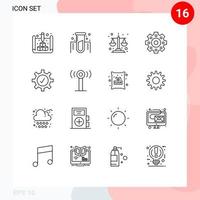 conjunto de pictogramas de 16 esquemas simples de protección de equilibrio de seguridad de servicio elementos de diseño vectorial editables mecánicos vector