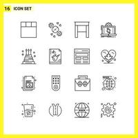 16 conjunto de iconos símbolos de línea simple signo de esquema en fondo blanco para diseño de sitios web, aplicaciones móviles y medios impresos