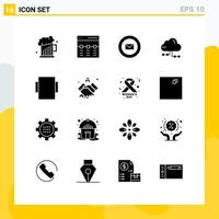 16 Thematic Vector Solid Glyphs and Editable Symbols of layout computing interface share stamps Editable Vector Design Elements