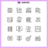 16 Icons in Line Style Outline Symbols on White Background Creative Vector Signs for Web mobile and Print