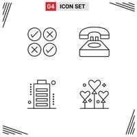 Set of 4 Modern UI Icons Symbols Signs for creative battery tick contact devices Editable Vector Design Elements