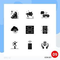 Set of 9 Vector Solid Glyphs on Grid for console spring console nature play Editable Vector Design Elements