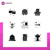 9 User Interface Solid Glyph Pack of modern Signs and Symbols of pool wedding copywriting heart flower Editable Vector Design Elements