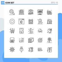 Universal Icon Symbols Group of 25 Modern Lines of online stats material data processing Editable Vector Design Elements