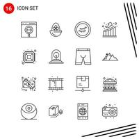 colección de 16 iconos vectoriales en estilo de línea símbolos de contorno perfecto de píxel para signos de icono de línea web y móvil sobre fondo blanco 16 iconos vector