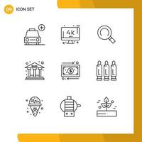 conjunto de 9 iconos modernos de la interfaz de usuario símbolos signos para la gestión empresarial construcción general finanzas elementos de diseño vectorial editables vector