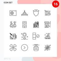 Set of 16 Modern UI Icons Symbols Signs for gold slider movember preference equalizer Editable Vector Design Elements