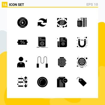 Set of 16 Vector Solid Glyphs on Grid for pin pen repeat pencil security Editable Vector Design Elements