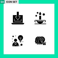 Pack of 4 Solid Style Icon Set Glyph Symbols for print Creative Signs Isolated on White Background 4 Icon Set vector