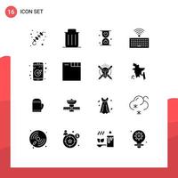 16 Universal Solid Glyphs Set for Web and Mobile Applications keys hardware remove waiting glass Editable Vector Design Elements