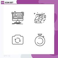 Mobile Interface Line Set of 4 Pictograms of digital camera production fast basic Editable Vector Design Elements