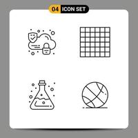 Pack of 4 creative Filledline Flat Colors of cloud lab grid lab gym Editable Vector Design Elements