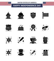 USA Independence Day Solid Glyph Set of 16 USA Pictograms of drum usa usa sign usa Editable USA Day Vector Design Elements