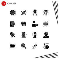 16 User Interface Solid Glyph Pack of modern Signs and Symbols of party choreography festival celebration intensity Editable Vector Design Elements