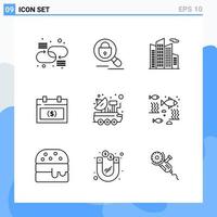 Modern 9 Line style icons Outline Symbols for general use Creative Line Icon Sign Isolated on White Background 9 Icons Pack vector