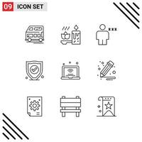 9 Outline concept for Websites Mobile and Apps internet security avatar protection locked Editable Vector Design Elements
