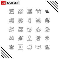 User Interface Pack of 25 Basic Lines of dollar energy prize electric accumulator Editable Vector Design Elements