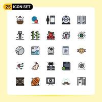 Pack of 25 Modern Filled line Flat Colors Signs and Symbols for Web Print Media such as lockers devices time camera smartphone Editable Vector Design Elements