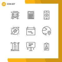Modern Set of 9 Outlines and symbols such as marketing compact math cd like Editable Vector Design Elements