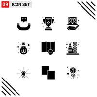 Group of 9 Modern Solid Glyphs Set for map sponsor diamond speaker income Editable Vector Design Elements