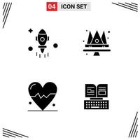 Modern Set of 4 Solid Glyphs Pictograph of astronomy heart fly king key Editable Vector Design Elements