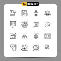Pictogram Set of 16 Simple Outlines of business coin student cash gammer Editable Vector Design Elements